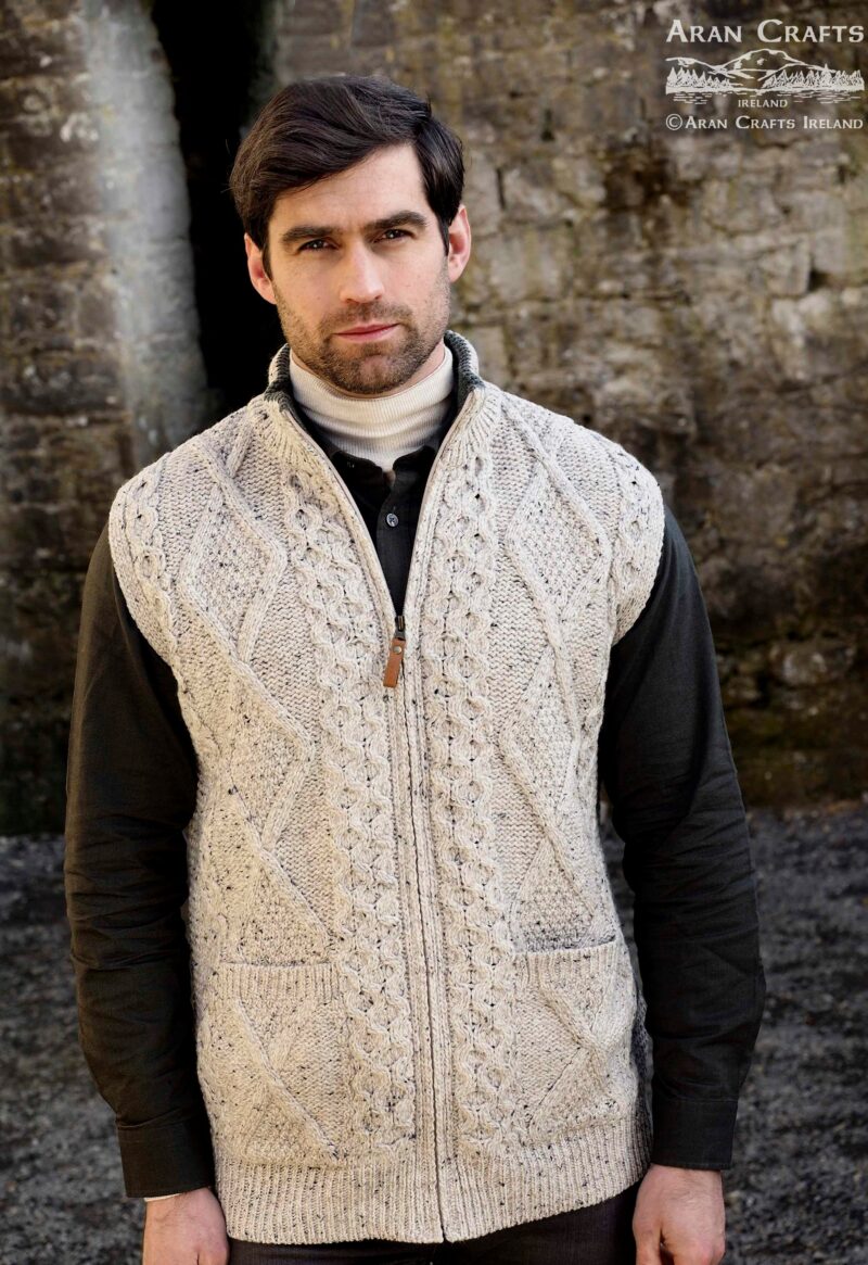 FULL ZIP VEST WITH POCKETS (MFZV) - Aran Islands Sweaters