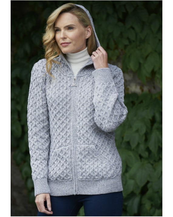 honeycomb-cardigan-with-hood-hd4781 (1) - Aran Islands Sweaters