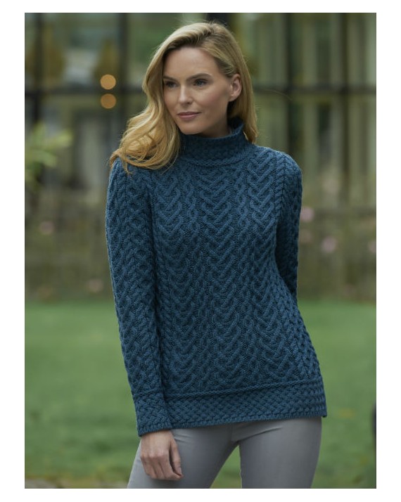 LUXURIOUS HIGH NECK CABLE KNIT SWEATER C4767 - Aran Islands Sweaters